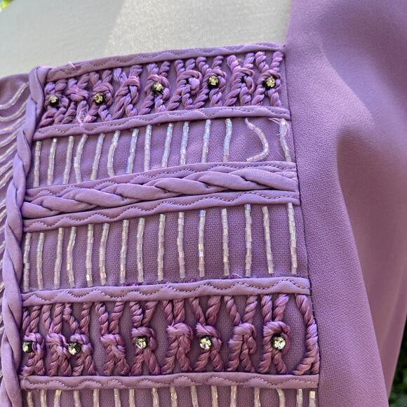 Louise Ricci Top Blouse Sz 18 Purple Beaded square Neckline Rhinestone Y2K Glam - Picture 11 of 16